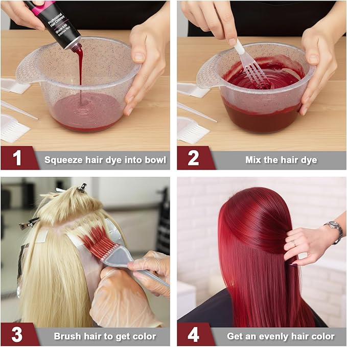 Hair Dye Brush and Bowl - Set of 5 Glitter and Soft Hair Coloring Kit with Mixing Bowl, Brushes, Tint Comb for DIY Hair Dyeing Bleaching Hightlinging at Home and Salon Use - Shiny Bright Sprinkle