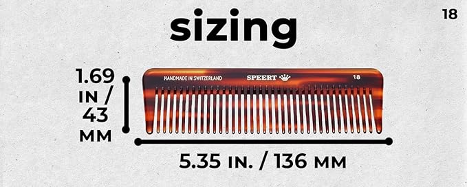 #18 Handmade Wide Tooth Comb Tortoise Havana Acetate Thick Coarse Curly Detangling Parting Grooming Teasing Hair Styling Hairdresser Barber Hairdressing Wet Dry Pocket Travel Women Men Kids