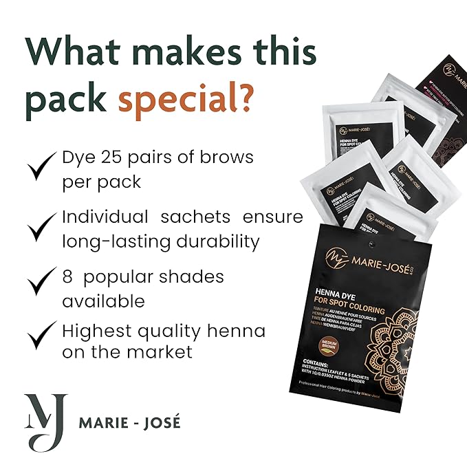 Marie-José & Co Henna Dye Set - Professional Henna Tint for Spot Coloring - Good for 50 Applications (Medium Brown)