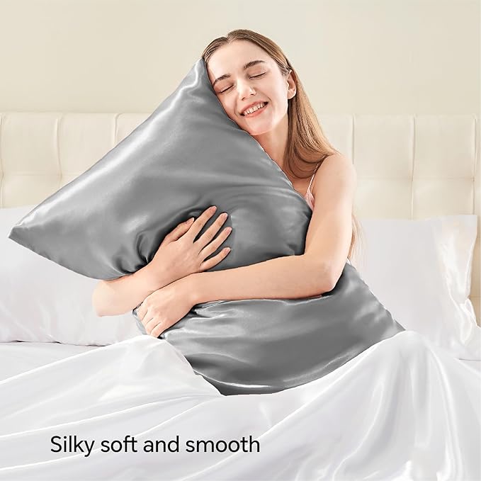 BEDELITE Satin Pillowcase with Zipper 4 Pack, Grey Pillow Cases King Size, Super Soft and Cooling Similar to Silk Pillow Cases, Gift for Women Men(20x40 Inches)