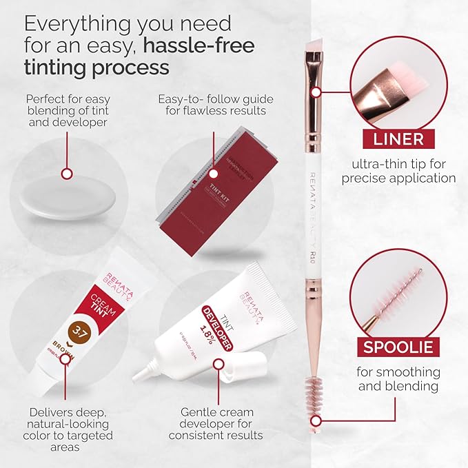 RB RENATA BEAUTY Tint Kit – Cream Hair Dye Kit with Developer and Application Brush for Spot Coloring - Covers Gray Hairs, Smudge-Proof, Long-Lasting Up to 4 Weeks, 20 Applications [Brown]