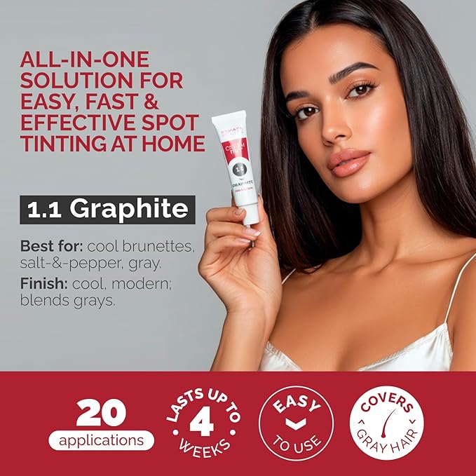 RB RENATA BEAUTY Tint Kit – Cream Hair Dye Kit with Developer and Application Brush for Spot Coloring - Covers Gray Hairs, Smudge-Proof, Long-Lasting Up to 4 Weeks, 20 Applications [Graphite]