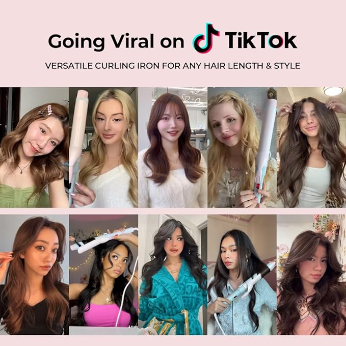 Curling Iron 1 1/2 Inch - 7.3" Long Barrel Ceramic Hair Curler for Blowout, Beach Waves - Curling Wand Designed for Long Hair - Marshmallow