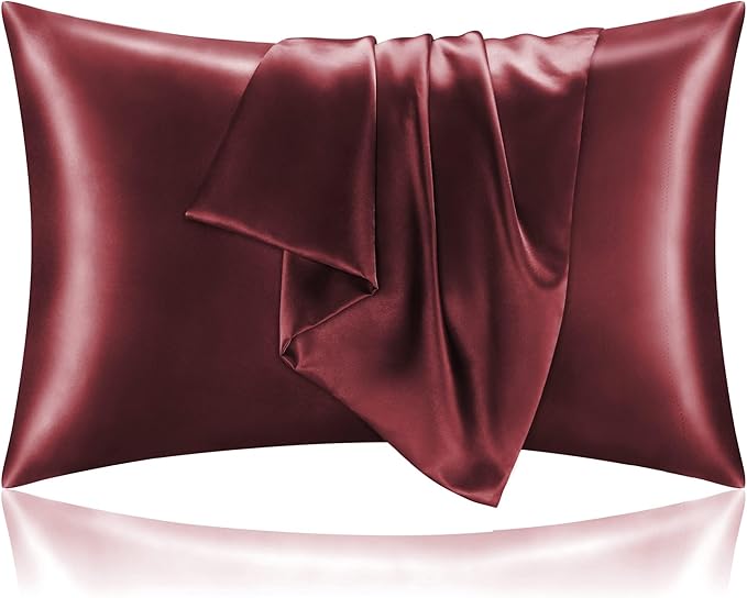BEDELITE Satin Pillowcase with Zipper, Burgundy Pillow Cases Queen Size Set of 2, Super Soft and Cooling Similar to Silk Pillow Cases, Gift for Women Men(20x30 Inches)