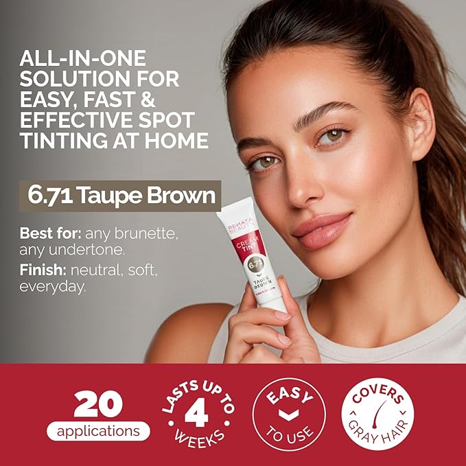 RB RENATA BEAUTY Tint Kit for Spot Coloring – Cream Hair Dye Kit with Developer and Application Brush, Covers Gray Hairs, Smudge-Proof, Long-Lasting Up to 4 Weeks, 20 Applications [Taupe Brown]