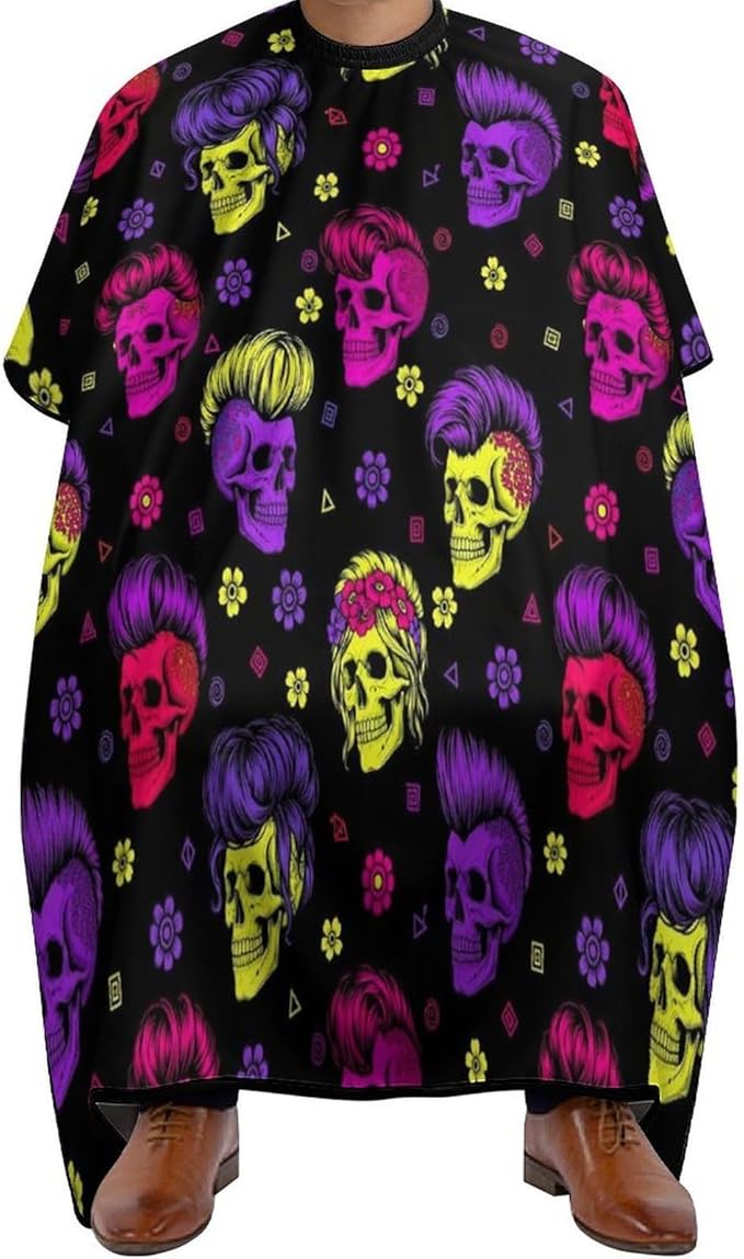 Salon Gown Cape Cool Goth Rock Skull Haircut Cloth Wrap Protector, Extra Large Hairdresser Apron for Hair Dye, Barber Aceessories