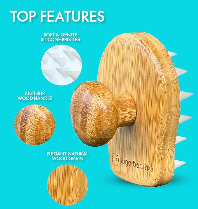 Sugarbear Bamboo Scalp Massager & Scrubber + Vegan Hair Vitamin Gummies 3 Month Supply, Extra Strength Biotin 6000mcg for Relaxing Scalp Care & Supporting Healthy Hair