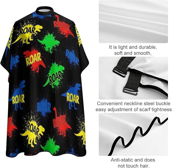 Salon Barber Cape Cool Dinosaur Haircuting Salon Cape Gown, Lightweight Hairdresser Apron for Hair Dye, Barber Aceessories