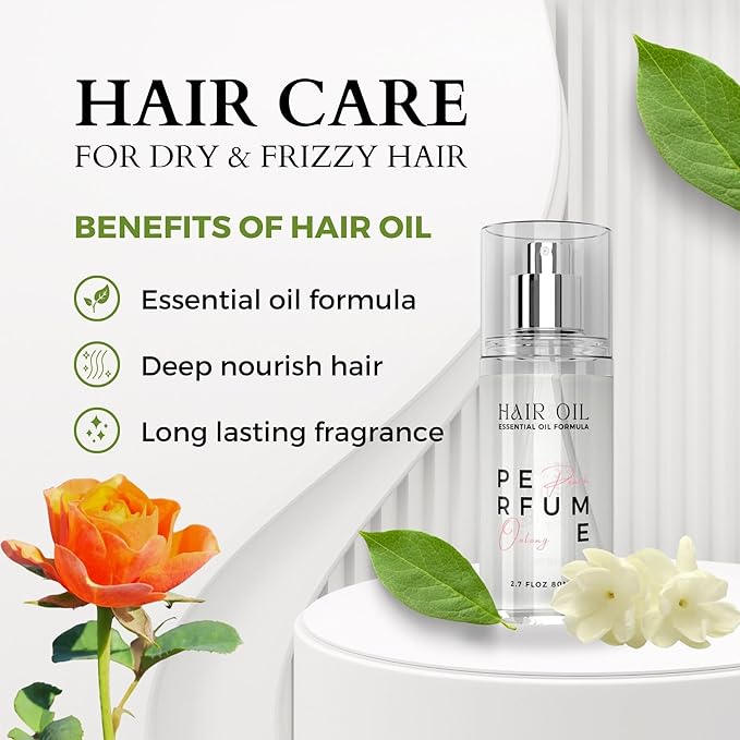 Hair Perfume Oil for Women (Peach Oolong), Argan Oil Heat Protection Spray for Dry, Damaged, Firzzy Hair Care, Long Lasting Fragrance Mist with Keratin & Elastin for Nourish & Smooth 2.7 fl oz