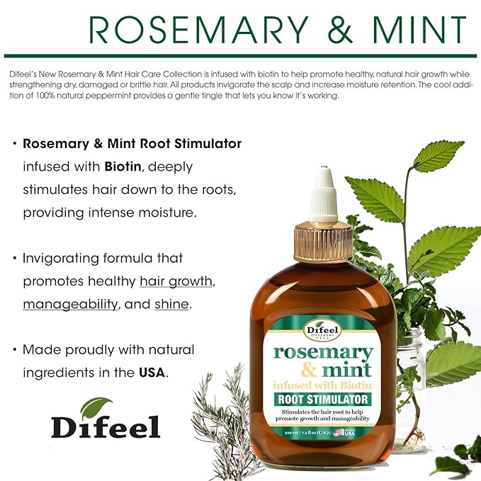 Difeel Rosemary and Mint Infused with Biotin - Root Stimulator 7.1 oz. - Hair Growth Scalp Treatment, Helps Strengthen & Prevent Shedding