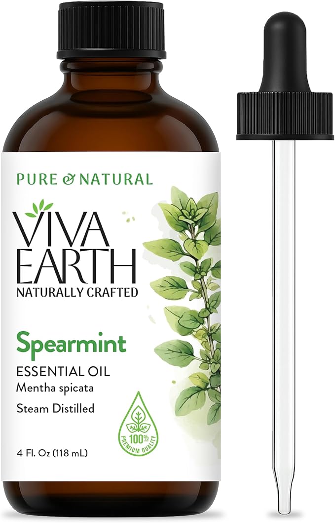 Spearmint Essential Oil – Pure and Natural Spearmint Aromatherapy Oil for Diffusers, Face and Skin Care, Hair and Scalp Blends, Massage, Soap and Candle Crafting – with Dropper, 4 fl oz