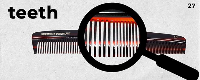 #27 Handmade Wide Narrow Tooth Comb Tortoise Havana Acetate Thick Coarse Curly Thin Fine Straight Hair Detangling Parting Grooming Teasing Hair Styling Hairdresser Barber Hairdressing Wet Dry
