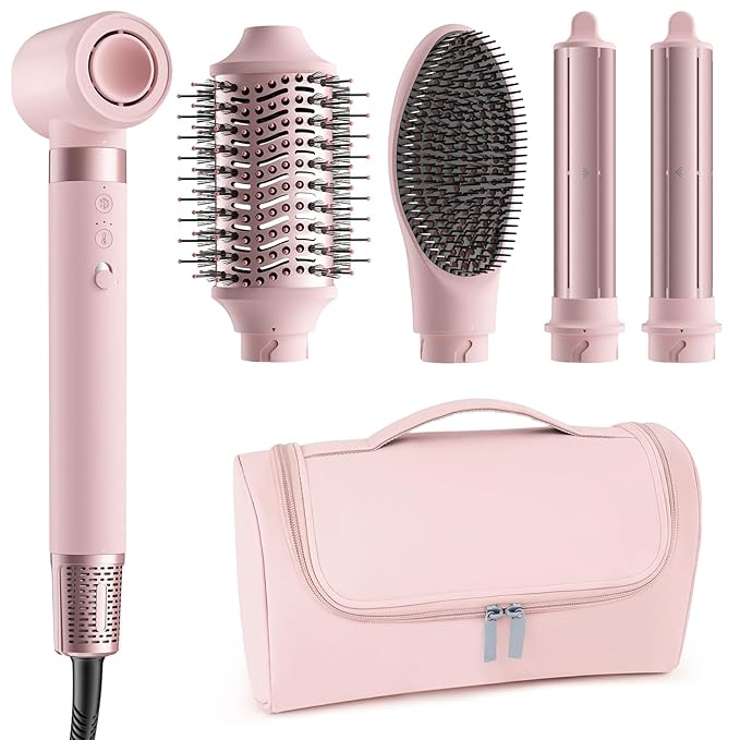 5 in 1 Hot Air Styler Wrap – High-Speed Hair Dryer Brush with Auto Wrap Curlers, Fast Drying & Frizz-Free Styling, No Heat Damage, Volumizing Brush with Travel Bag Gift for Women