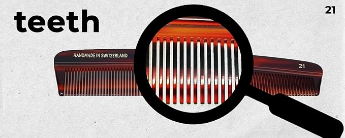 #21 Handmade Narrow Tooth Comb Tortoise Havana Acetate Fine Straight Thin Detangling Parting Grooming Teasing Hair Styling Hairdresser Barber Hairdressing Wet Dry Pocket Travel Women Men Kids