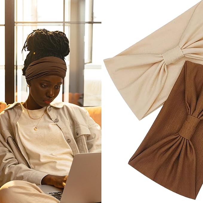 IVARYSS Wide Headbands for Women, Black Knotted Head Wraps Turbans, Large African Style Head Bands Hair Accessories, 6 Pack