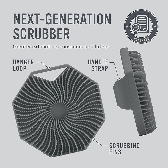 Sud Scrub® Antimicrobial Silicone Body Scrubber, Exfoliating Body Scrubber for Sensitive Skin, Eco Friendly Shower Scrubber for Body, Silicone Body Brush for Showering, Charcoal