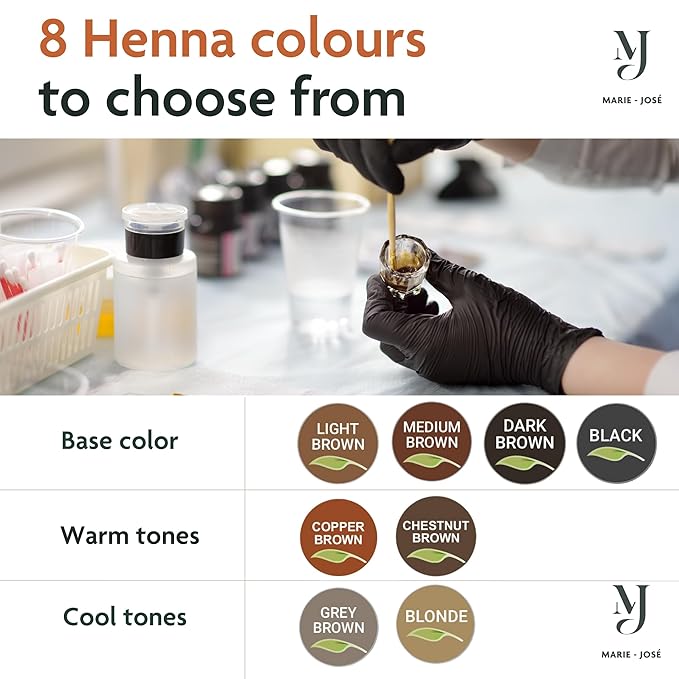 Marie-José & Co Henna Dye Set - Professional Henna Tint for Spot Coloring - Good for 50 Applications (Medium Brown)