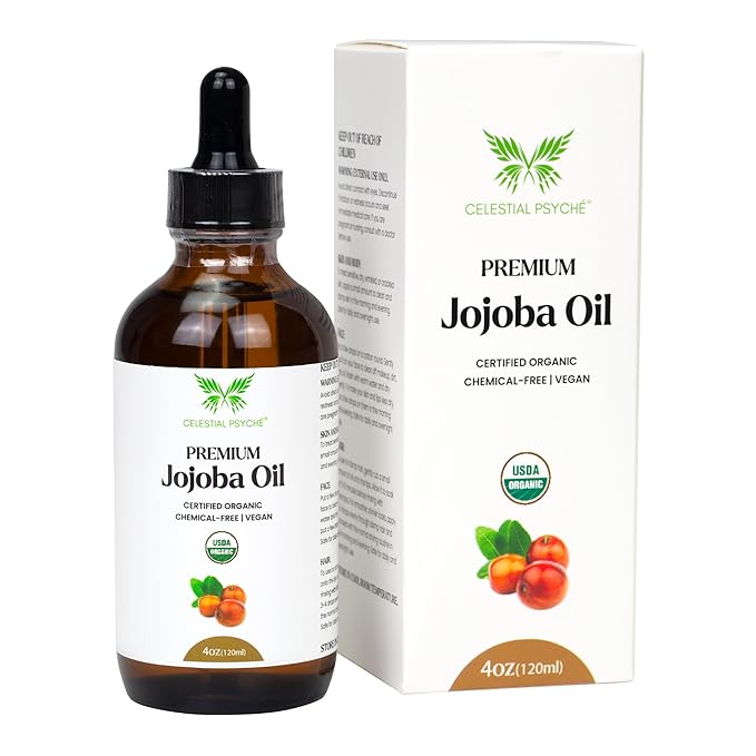 USDA Certified Organic Jojoba Oil (4 Oz) 100% Pure Natural, Chemical-Free, Hexane-Free, Hair Growth, Scalp Care, Skin Hydration, Nails Natural Beauty Enhancement, Anti-Aging