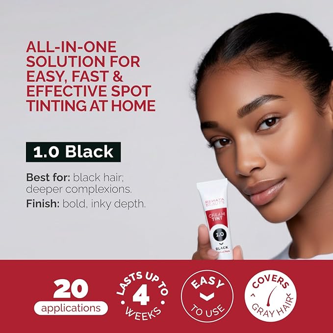 RB RENATA BEAUTY Tint Kit – Cream Hair Dye Kit with Developer and Application Brush for Spot Coloring - Covers Gray Hairs, Smudge-Proof, Long-Lasting Up to 4 Weeks, 20 Applications [Black]