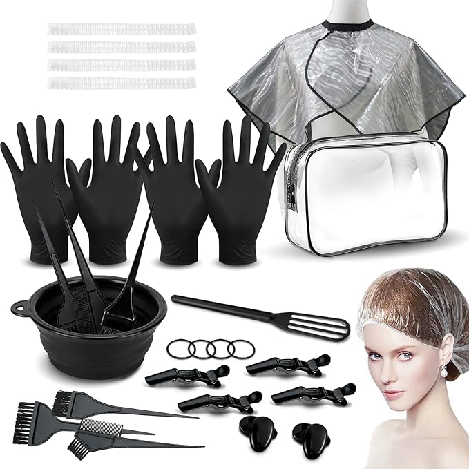 30pcs Hair Dye Coloring Kit, Hair Coloring Kit, Salon Hair Dye Tools, Hair Dye Brush and Bowl Set, Hair Dye Kit, Complete DIY Tools for Home Hair Coloring, Black