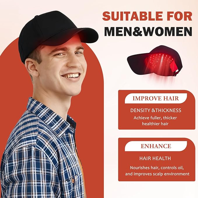 LLLT Laser Hair Growth Cap, Rechargeable Portable Laser Hair Growth Cap to Promote Hair Growth, Black