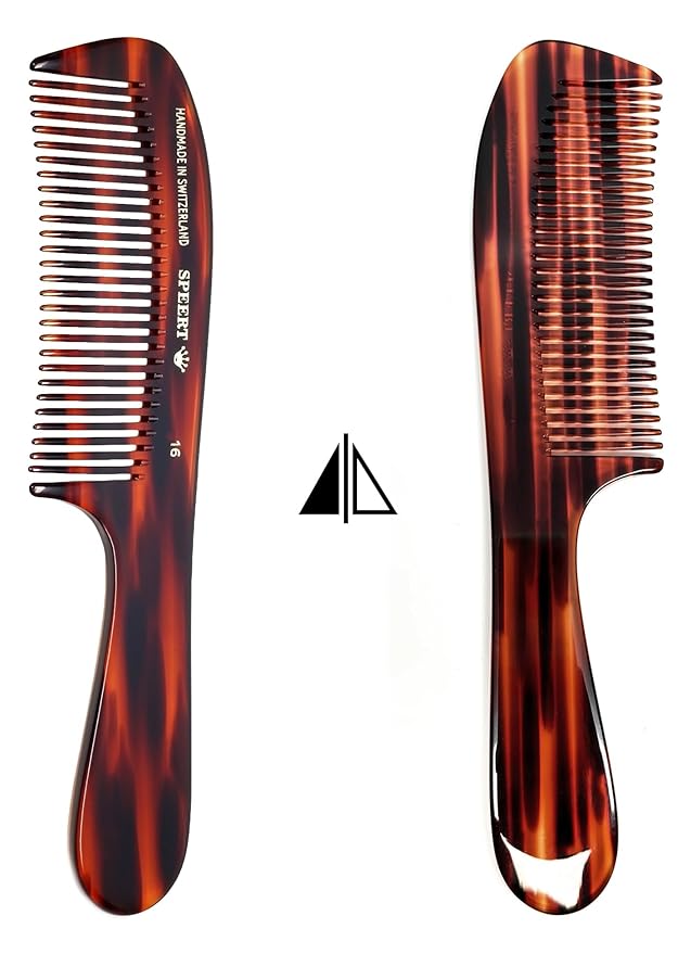 #16 Handmade Wide Tooth Rake Comb Tortoise Havana Acetate Large Handle Thick Coarse Curly Hair Detangling Parting Grooming Teasing Hair Styling Hairdresser Barber Hairdressing Wet Dry Pocket