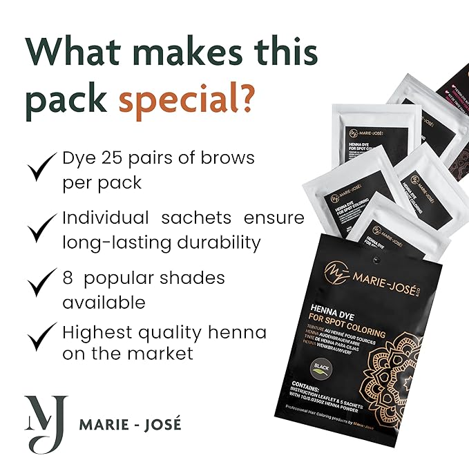 Marie-José & Co Henna Dye Set - Professional Grade Henna Tint for Spot Coloring - Good for 50 Applications (Black)