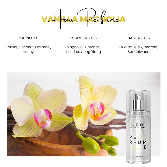 Hair Perfume Oil for Women (Vanilla Magnolia), Argan Oil Heat Protection Spray for Dry, Damaged, Firzzy Hair Care, Long Lasting Fragrance Mist with Keratin & Elastin for Nourishing & Smooth 2.7 fl oz