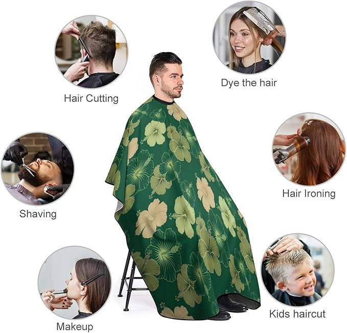 Men Women Hawaiian Floral Olive Green Camo Hair Cutting Cape, Large Long Haircut Hairdressing Cloth Apron for Styling Hair Cut Hairdresser, Barber Aceessories