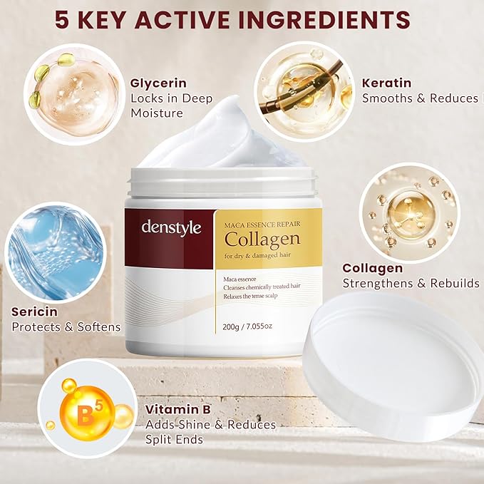 Collagen Hair Mask & Argan Oil for Damaged Hair-Hair Damage Repair Treatment Set -Deep Conditioning for Curly or Straight Thin Fine Hair,Split Ends Hair 3.38 fl.oz+7.06oz