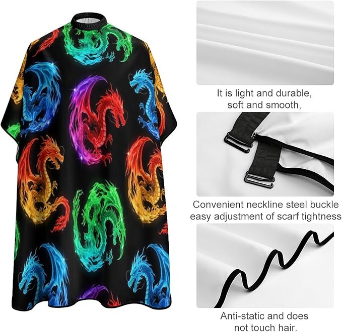 Hairdresser Cape Cool Fire Rainbow Dragon Hair Cutting Gown, Large Long Haircut Apron for Hair Cutting Styling, Haircut Tools