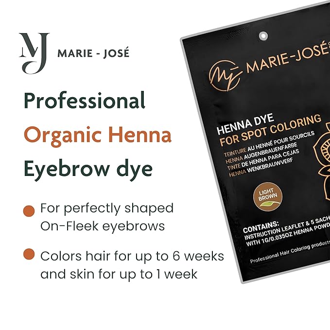 Marie-José & Co Henna Dye Set - Professional Henna Tint for Spot Coloring - Good for 50 Applications (Light Brown)