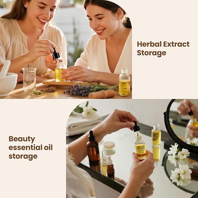 63 Pcs 1oz Clear Glass Dropper Bottles with Measurement, 30ml Leakproof Tincture Bottles with Funnels, Eye Droppers, Extra Caps & Labels, Refillable Empty Bottle for Tinctures, Essential Oils