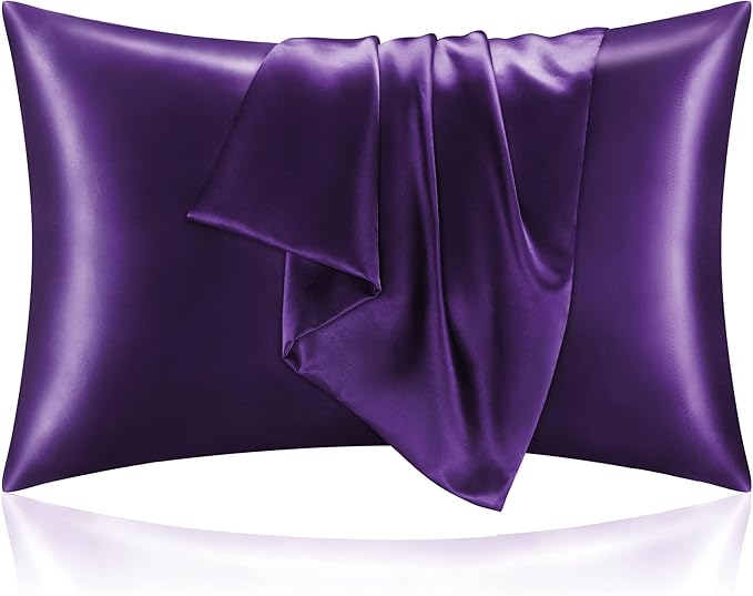 BEDELITE Satin Pillowcase with Zipper, Plum Purple King Size Pillow Cases Set of 2, Super Soft and Cooling Similar to Silk Pillow Cases, Gift for Women Men(20x36 Inches)