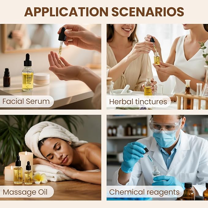 63 Pcs 1oz Clear Glass Dropper Bottles with Measurement, 30ml Leakproof Tincture Bottles with Funnels, Eye Droppers, Extra Caps & Labels, Refillable Empty Bottle for Tinctures, Essential Oils