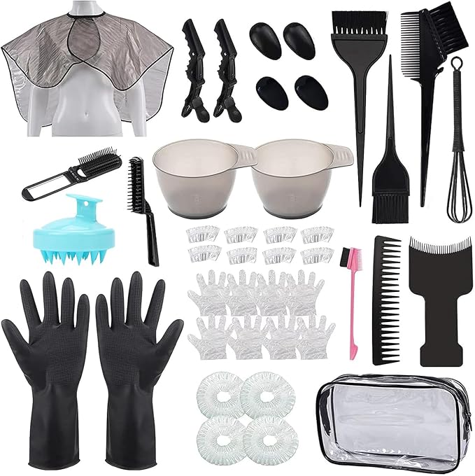 42 Pieces Hair Dye Coloring Kit, Hair Tinting Bowl,Dye Brush,Hair agitator,Ear Cover,HairClip, Hair Coloring Cape,Gloves for DIY Salon Hair Coloring Bleaching Hair Dryers Hair Dye Tools