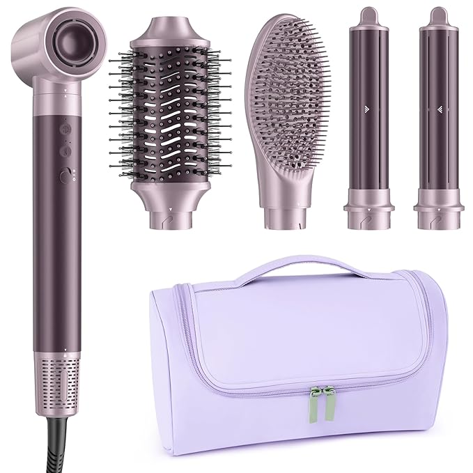 Dual Voltage Hair Dryer Brush for Travel – 5 in 1 Air Styler with High-Speed Blow Dryer, Anti-Frizz, Compact Design with Travel Bag, Ideal for Europe & Worldwide Use (100V–240V) Gift for Women