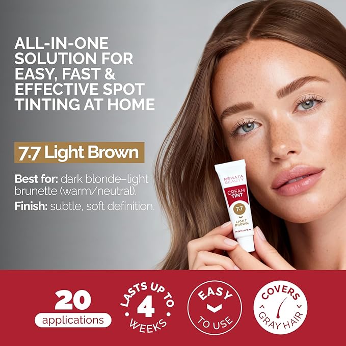 RB RENATA BEAUTY Tint Kit – Cream Hair Dye Kit with Developer and Application Brush for Spot Coloring - Covers Gray Hairs, Smudge-Proof, Long-Lasting Up to 4 Weeks, 20 Applications [Light Brown]