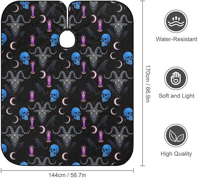 Salon Haircut Capes Goth Raven Skull Goat Haircuting Salon Cape Gown, Full Coverage Dyeing Salon Apron for Hair Cutting Styling, Easy Clean