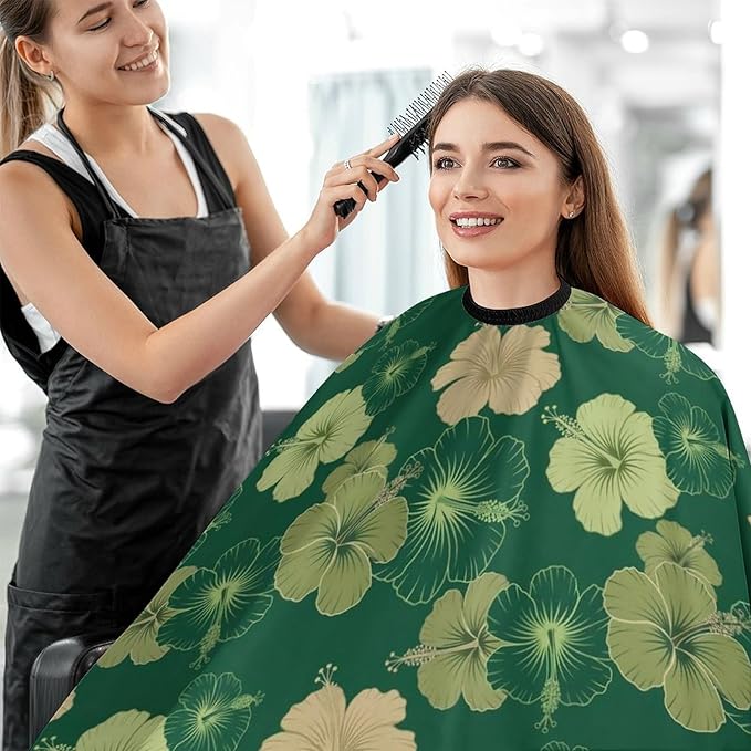 Men Women Hawaiian Floral Olive Green Camo Hair Cutting Cape, Large Long Haircut Hairdressing Cloth Apron for Styling Hair Cut Hairdresser, Barber Aceessories