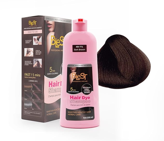 Hair Dye 2-in-1 Shampoo Color for Quick Gray Coverage – Semi Permanent Hair Color for Men and Women – 500ml (Dark Brown)