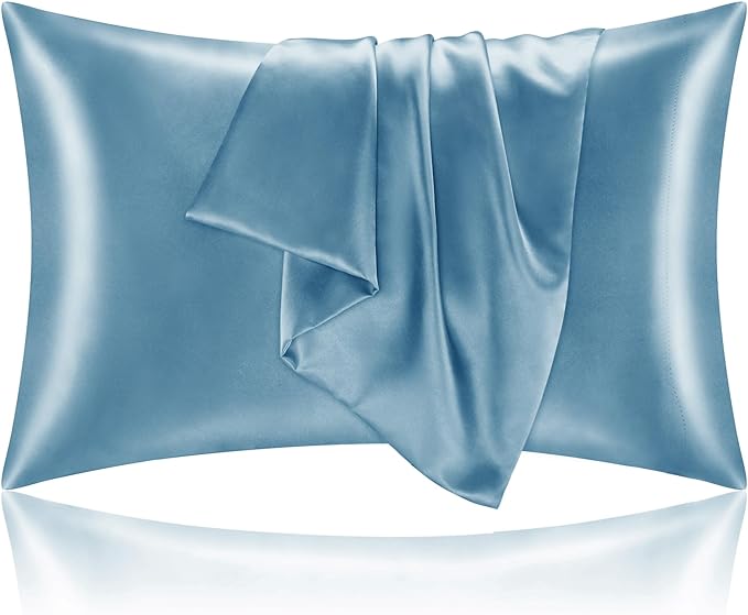 BEDELITE Satin Pillowcase with Zipper, Airy Blue Pillow Cases Queen Size Set of 2, Super Soft and Cooling Similar to Silk Pillow Cases, Gift for Women Men(20x30 Inches)