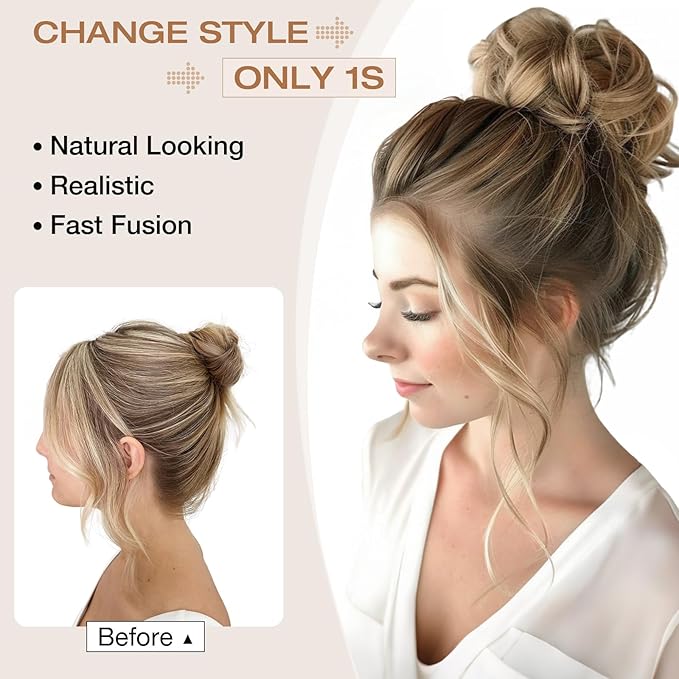 Messy Bun Hair Piece Wavy Curly Scrunchies Fluffy Donut Thick Updo Elegant Chignon Hairpieces for Women Girls, Dark Brown Mix White 1.4oz