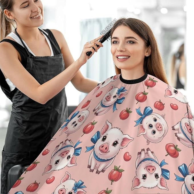 Men Women Magic Pink Pig Salon Cape, Adjustable Hairdresser Apron for Hair Cutting Styling, Easy Clean