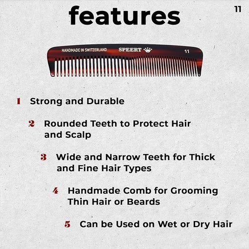 #11 Handmade Wide Narrow Tooth Comb Tortoise Havana Acetate Thick Coarse Curly Thin Fine Straight Hair Detangling Parting Grooming Teasing Hair Styling Hairdresser Barber Hairdressing Wet Dry