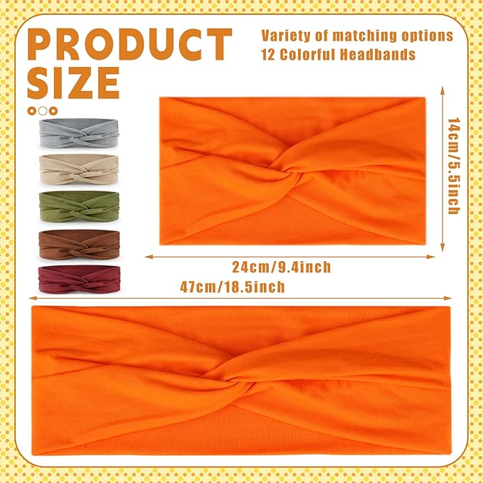 12 Pcs Headbands for Women Wide Sports Sweat Absorb Headbands Thick Sports Stretchy Sweat Bands Non-Slip Hair Bands for Running Yoga Boho Twisted Hair Accessories
