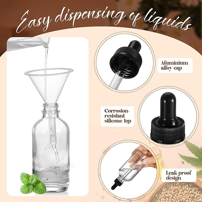 Lallisa 48 Pack Essential Oil Dropper Bottle Glass Dropper Bottles DIY for DIY essential Oil Perfume with Funnels Pipettes Labels for Bathrooms, Hotels, Labs (120 Ml,4 oz,Clear)