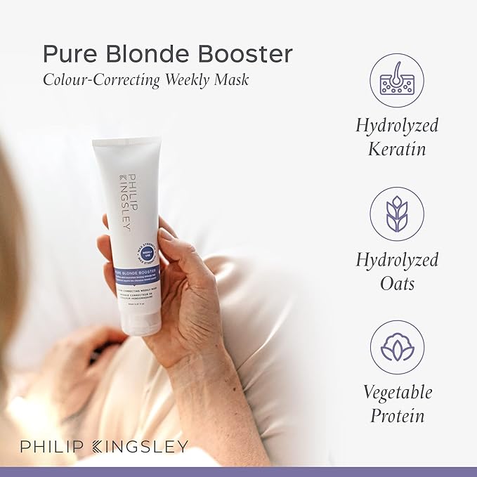 PHILIP KINGSLEY Pure Blonde Booster Purple Mask for Blonde Platinum Silver Gray Bleached Brassy Hair Weekly Toner for Orange Brassiness and Yellow Tones, 5.07 oz