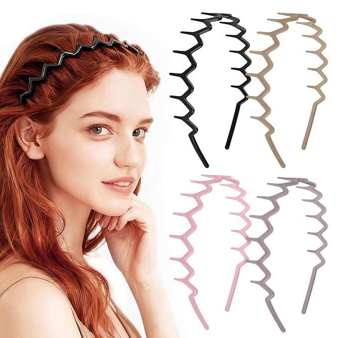 Zig Zag Headbands - 4Pcs Non Slip Comb Headband with Teeth for Women Classic Wavy Claw Headband for Men‘s Women's Hair Fashion Hair Accessories