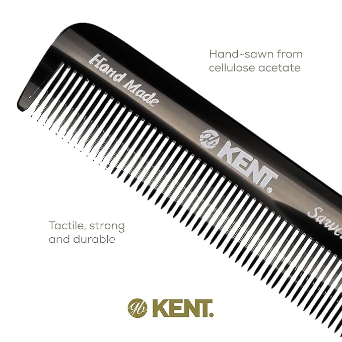 Kent FOT Black Graphite Fine Tooth Beard Comb - 4.5" Handmade Pocket Travel Comb for Men - Styling Combs for Fine or Thinning Hair, Mustache and Beard Care and Hair Care Kent